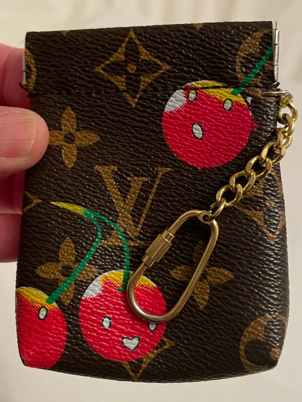 Louis Vuitton Brown Monogram Cherry Key Pouch with Gold Hardware